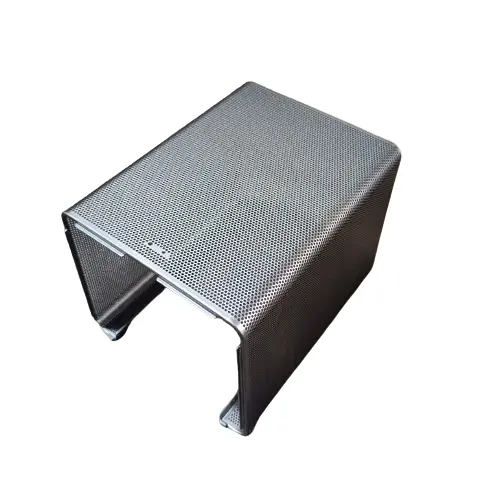 Custom speaker grille made with a precise sheet metal stamping process.