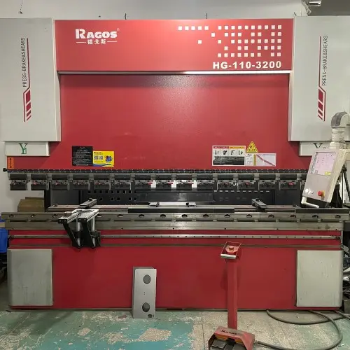 CNC bending machine accurately folding a custom metal sheet.